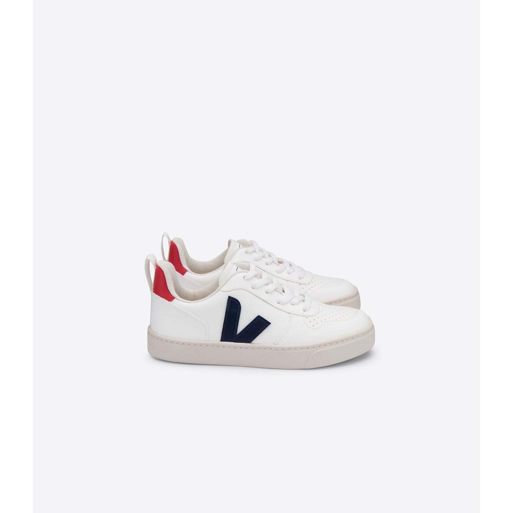 Veja V-10 LACES CWL Kids\' Shoes White/Navy | CA 791WNB